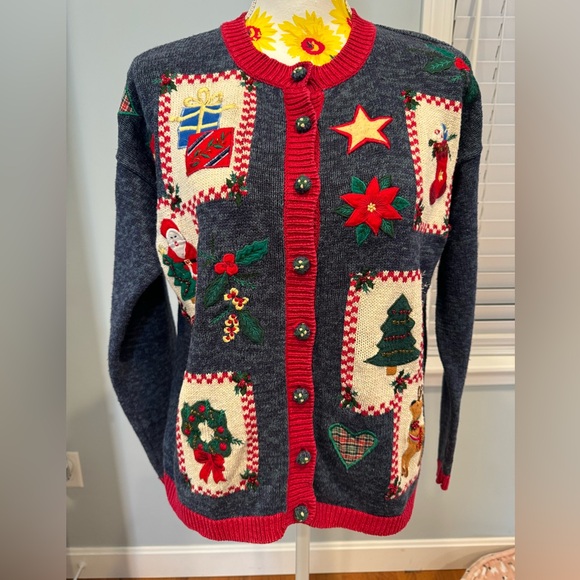Carly St Claire Sweaters - Carly St Claire Patchwork Button Christmas Sweater Size M